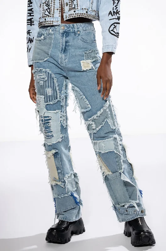 LEON PATCHWORK HIGH RISE JEANS Classic Blue Denim Jeans