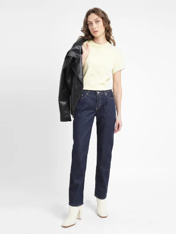 Women's Straight Fit Jeans Chic Faded Blue Jeans