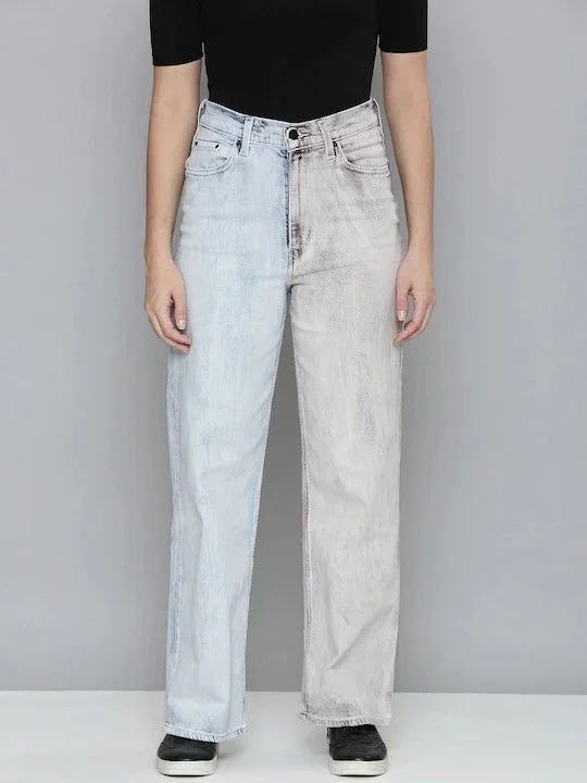 Levi's x Deepika Padukone Dual Coloured High Loose Jeans Fashionable Raw Hemmed Jeans