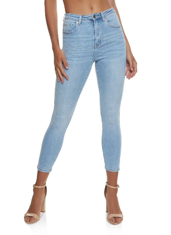 WAX Basic High Waisted Skinny Jeans Stylish Shredded Denim Jeans
