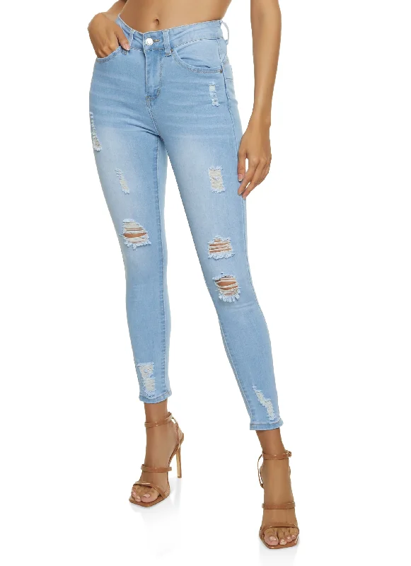 WAX Distressed Frayed Skinny Jeans Casual Light Wash Jeans
