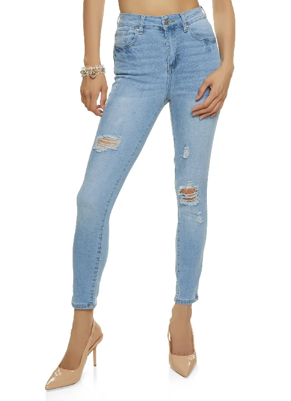 WAX Stretch Distressed High Rise Jeans Stylish High-Waist Jeans