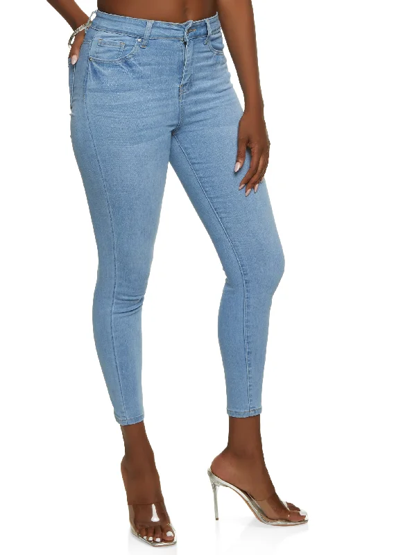 WAX Whiskered Skinny Ankle Jeans Chic Faded Blue Jeans