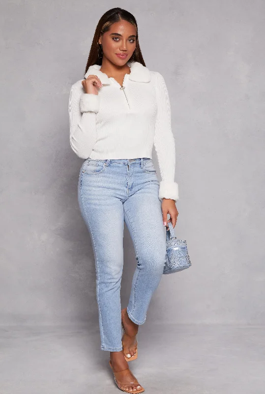 WAX Whiskered Straight Leg Jeans Comfortable Low-Rise Jeans