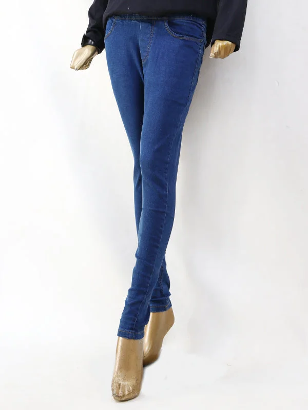 LJ07 Stretchable Denim Jeans For Womens Blue Trendy Pleated Waist Jeans