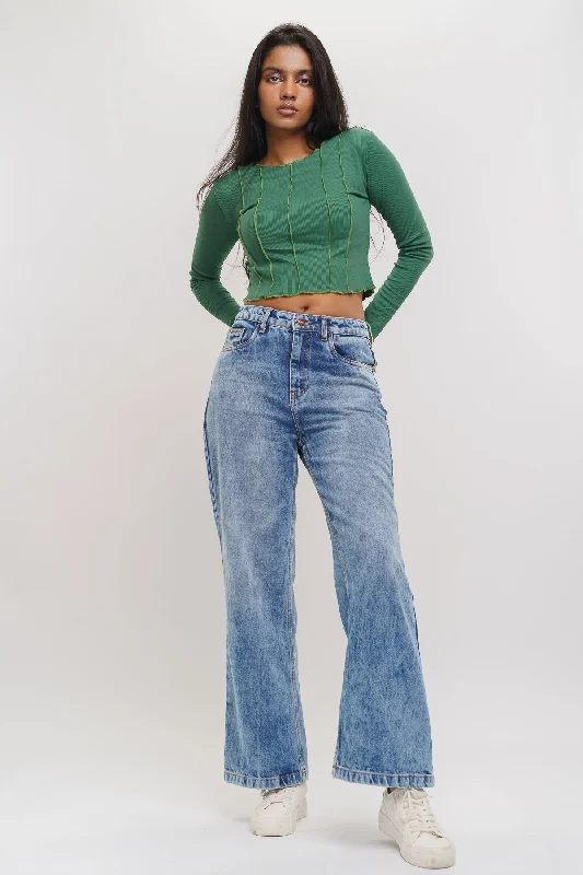 Light Blue Wide Jeans Fashionable Mom Jeans