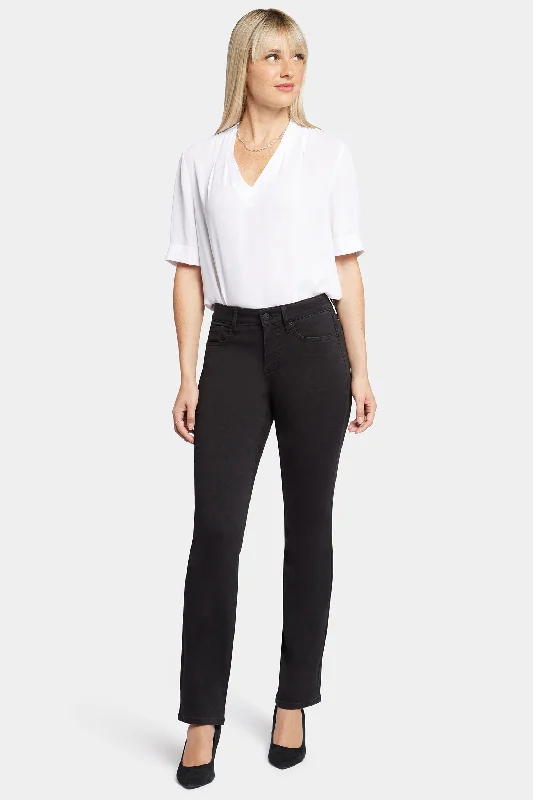Marilyn Straight Jeans - Black Fashionable Frayed Hem Denim