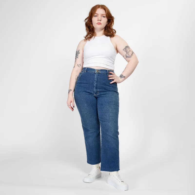 Med-Lrg 80s Lee Riders High Waisted Dark Wash Curvy Jeans 30" Fashionable Mom Jeans