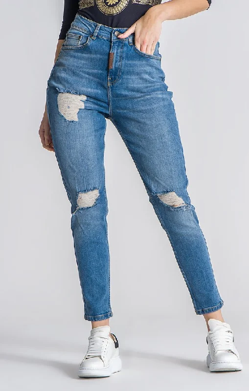 Medium Blue Core Mom Fit Jeans Classic Black Denim Jeans