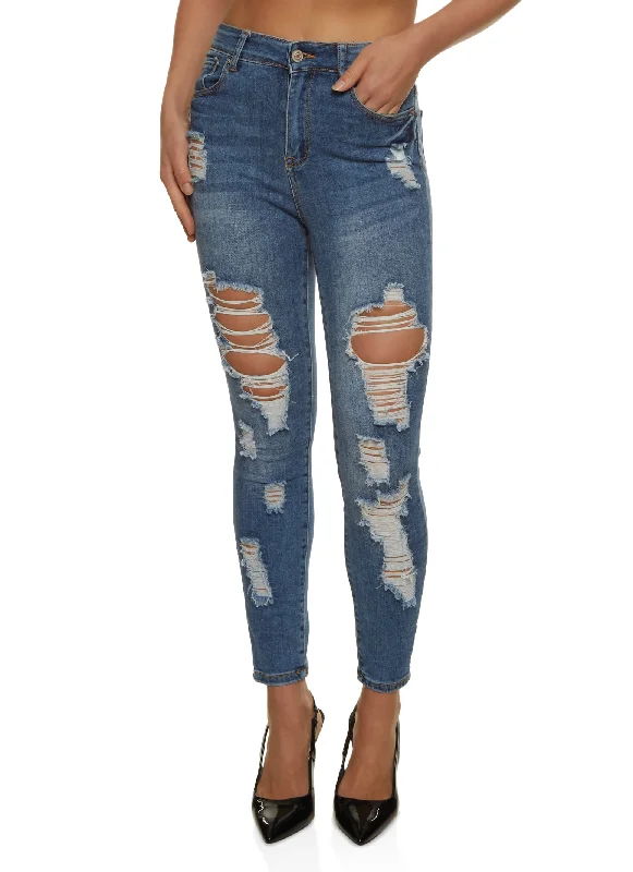 WAX High Rise Distressed Skinny Jeans Comfortable Boyfriend Jeans