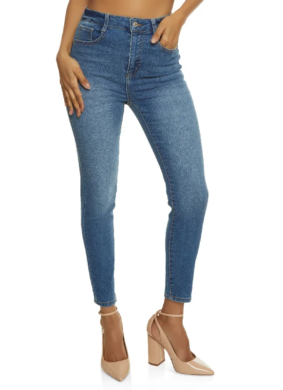 WAX Whiskered High Waist Skinny Ankle Jeans Trendy Wide-Leg High-Waist Denim