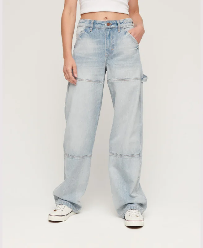 Organic Cotton Mid Rise Denim Carpenter Jeans | Antique Blue Stylish Acid-Wash Jeans