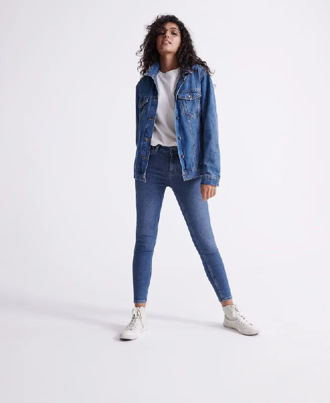Mid Rise Skinny Jeans | Dark Indigo Aged Casual Distressed Denim Jeans