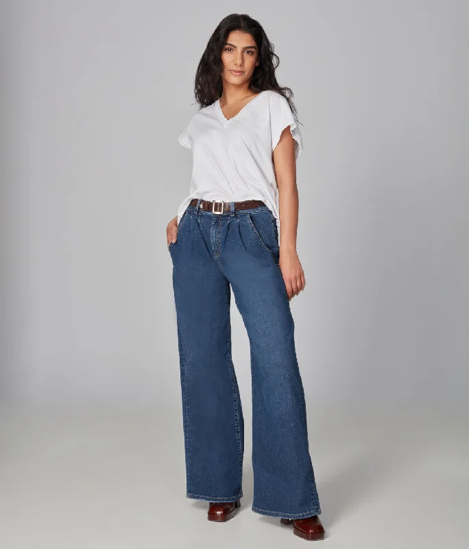 MILAN-NS High Rise Wide Leg Jeans Comfortable Flare Leg Jeans
