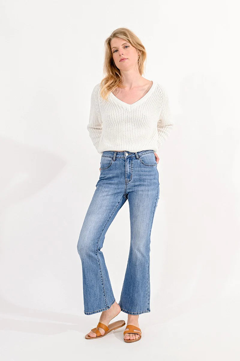 Molly Bracken 7/8 Flare Jeans Fashionable Raw Edge Jeans