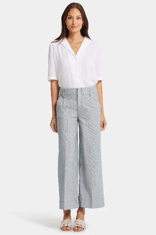 Mona Wide Leg Trouser Ankle Jeans - Canyon River Stripe Comfortable Stretch Fit Jeans