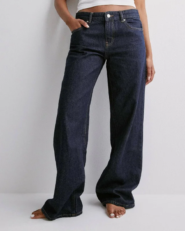 NAVY BLUE WIDE LEG JEANS Cozy Wide-Legged Jeans