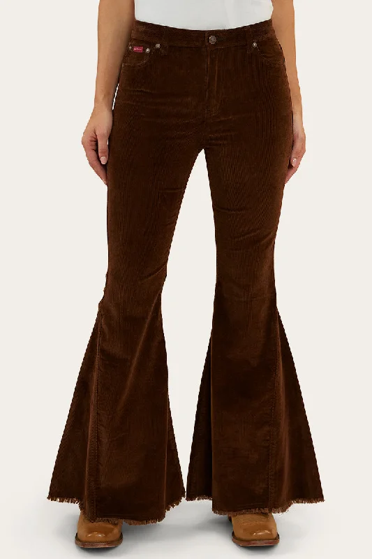 Norah Womens Super Flare Jeans - Chocolate Trendy Wide-Legged High-Waist Jeans
