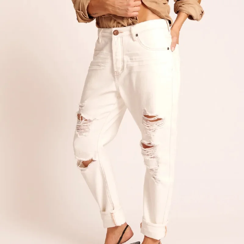 Pearl Messed Up Saint Boyfriend Jeans - One Teaspoon Comfortable Drawstring Waist Jeans