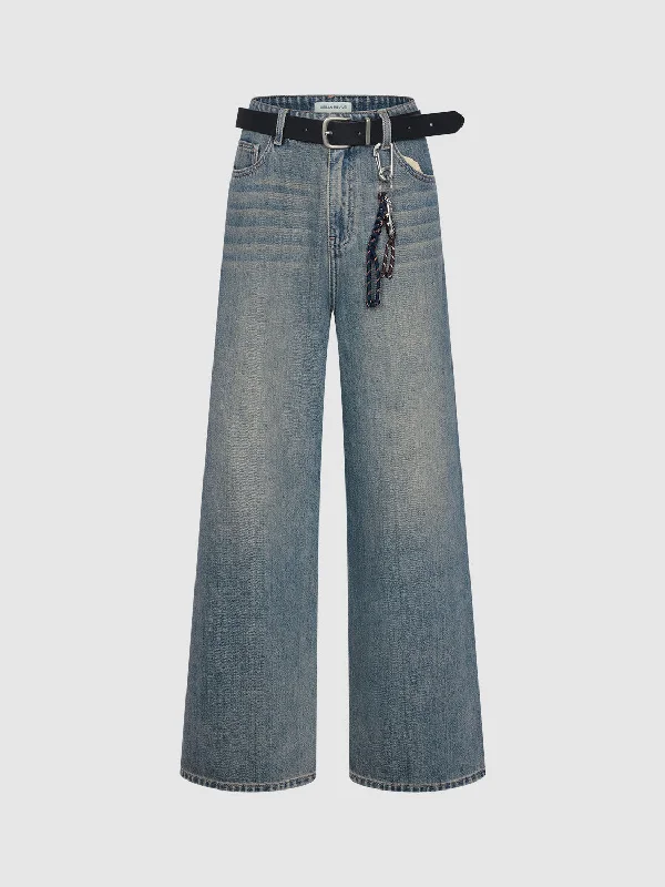 Regular Denim Wide-Leg Jeans Casual Bootcut Ripped Jeans
