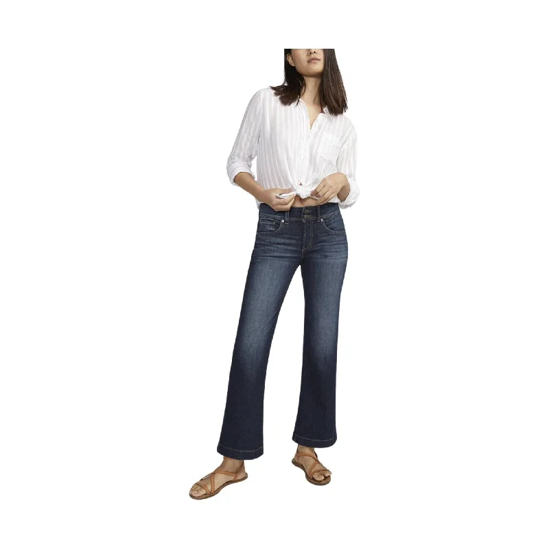 Silver Jeans Women's Suki Mid Rise Trouser Jeans - Indigo FINAL SALE! Fashionable Raw Hemmed Jeans