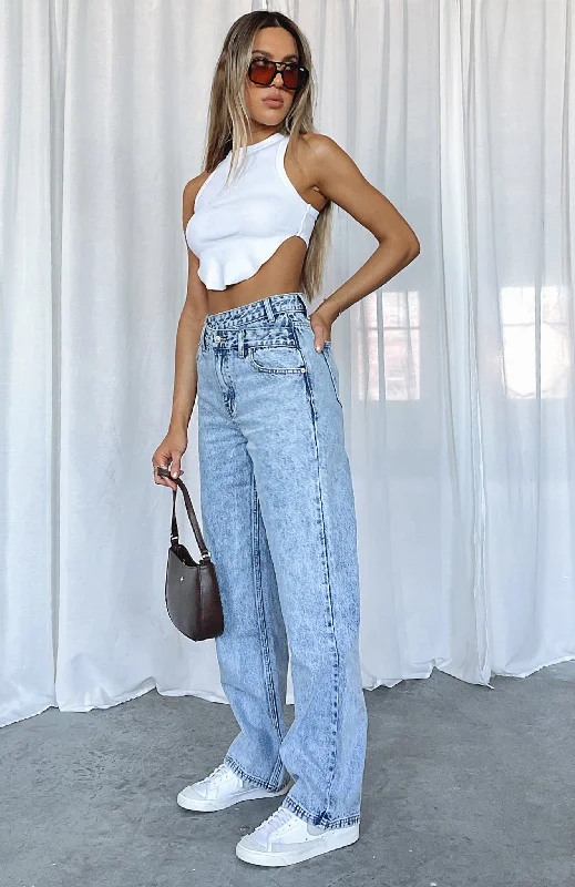 Take My Time High Rise Straight Leg Jeans Washed Blue Trendy Plus Size Jeans