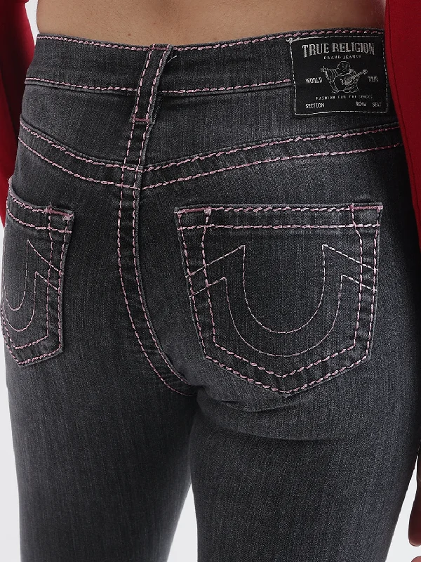 True Religion Womens Big T Becca Bootcut Fit Black Mid Rise Jeans Comfortable Faded High-Rise Jeans