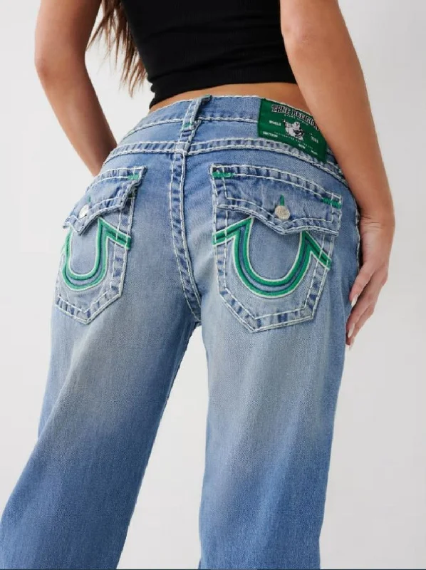 True Religion Super T RICKI Straight Fit Blue Mid-Rise Washed Jeans Classic Blue Denim Jeans