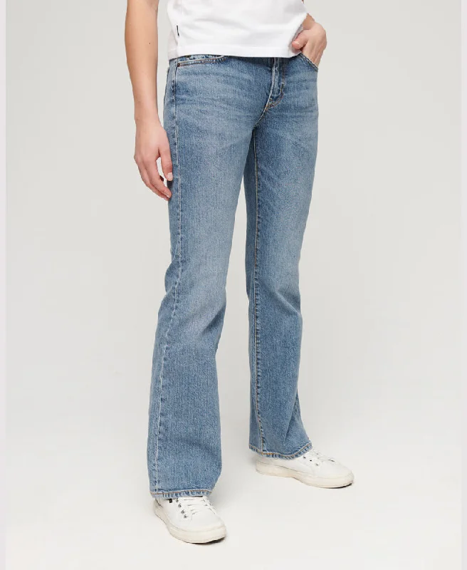 Organic Cotton Mid Rise Slim Flare Jeans | Dark Indigo Aged Elegant High-Waisted Flared Jeans