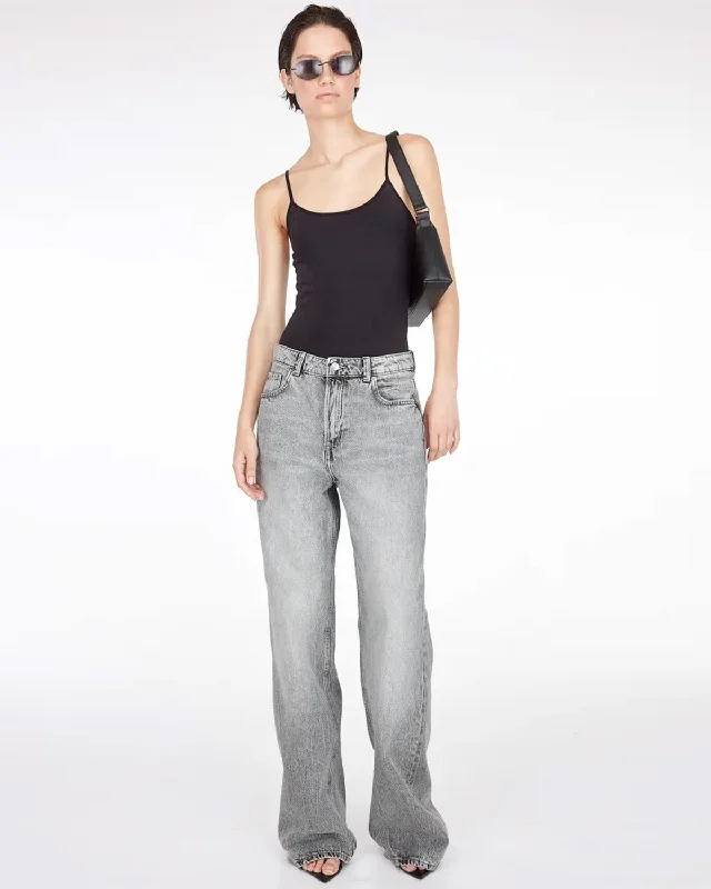WASHED GREY STRAIGHT FIT JEANS Fashionable Button-Front Jeans