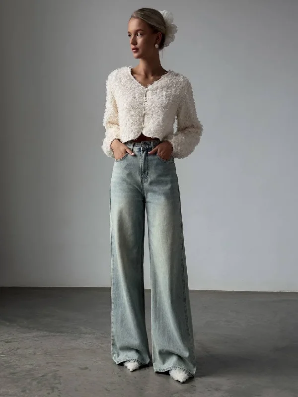 Wide Leg Vintage Denim Jeans Stylish Slim Fit Denim