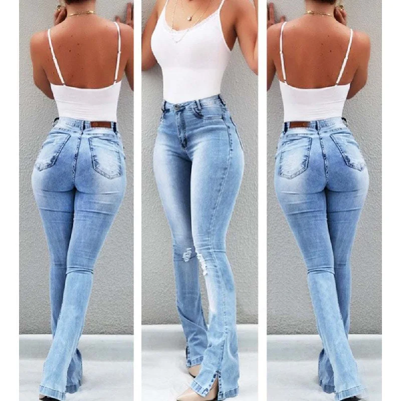 Woman's Causal Washed Ripped Hole Ladies High Waist Vintage Skinny Slim Jeans Comfortable Boyfriend Jeans