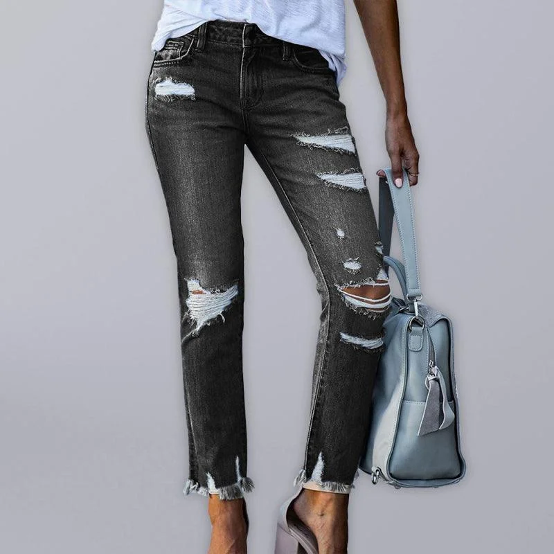 Women’s Ripped Straight Leg Jeans Trendy Plus Size Jeans