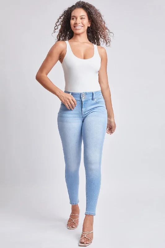 Women's Essential 3 Button Skinny Jeans Comfortable Distressed Straight-Leg Jeans