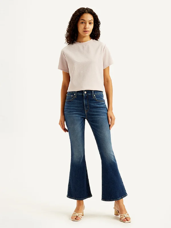 Women's Mid Rise 726 Flared Fit Blue Jeans Fashionable Raw Hemmed Jeans