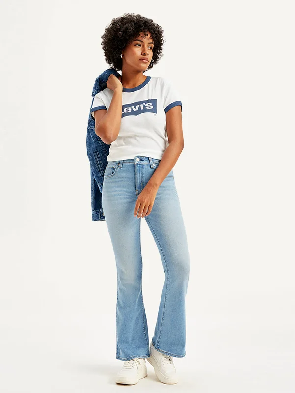 Women's Mid Rise 726 Flared Fit Blue Jeans Casual Bootcut Ripped Jeans