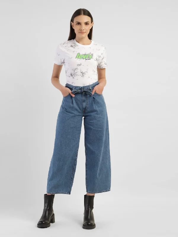 Women's Mid Rise Belted Baggy Loose Straight Fit Jeans Trendy Wide-Legged High-Waist Jeans
