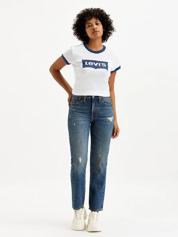 Women's Mid Rise Wedgie Straight Fit Blue Jeans Cozy Stretch High-Waist Jeans