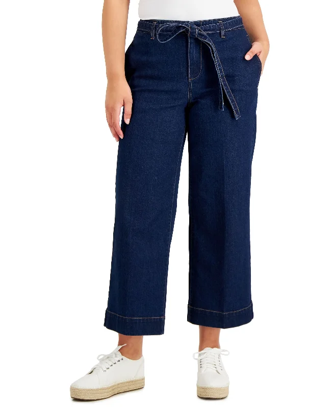 Charter Club Womens Belted Wide Leg Cropped Jeans