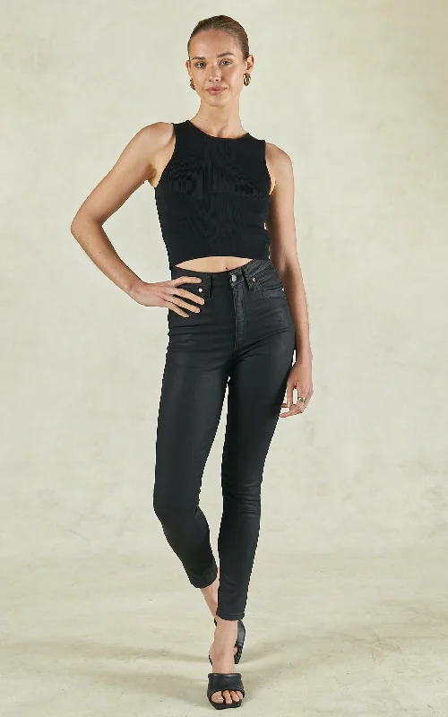 DCD High Waisted Coated Denim Black Jeans