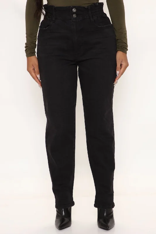 Down To Earth Stretch Mom Jeans - Black