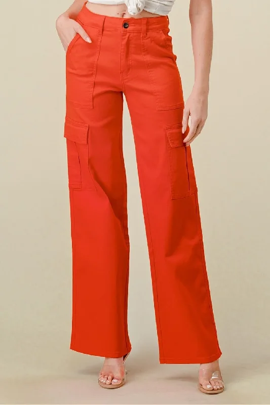 ELENA HIGH WAISTED CARGO JEANS - ORANGE