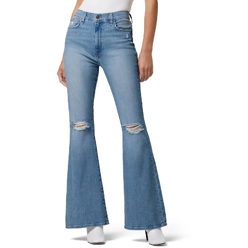 Hudson Womens Heidi High Rise Destroyed Flare Jeans