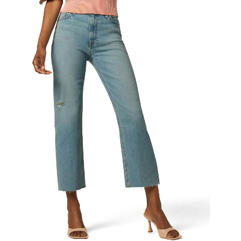 Hudson Womens High-Rise Distressed Wide Leg Jeans