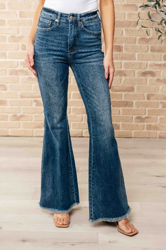 Judy Blue Miley Control Top Frayed Hem Flare Jeans