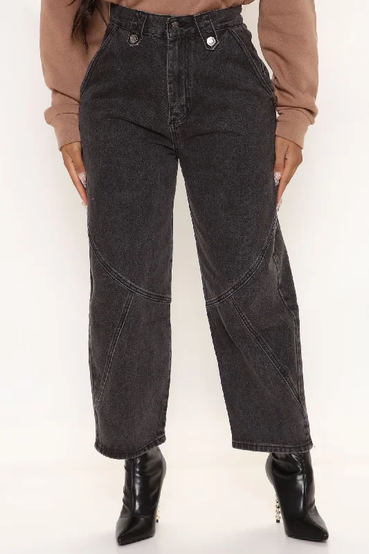 Western Showdown Non Stretch Balloon Mom Jeans - Black