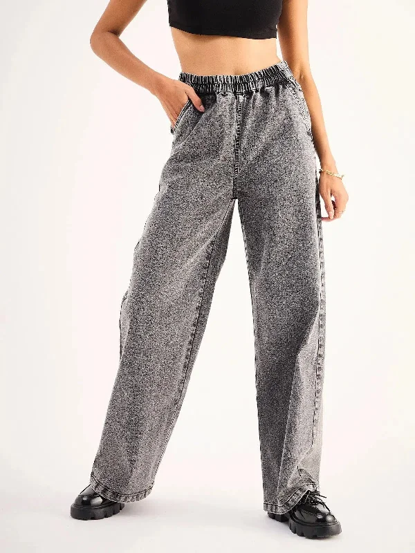 Women Grey High Waist Elasticated Jeans